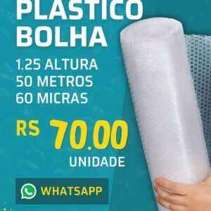 Plástico Bolha - 1,25m de altura x 50 metros 60 micras