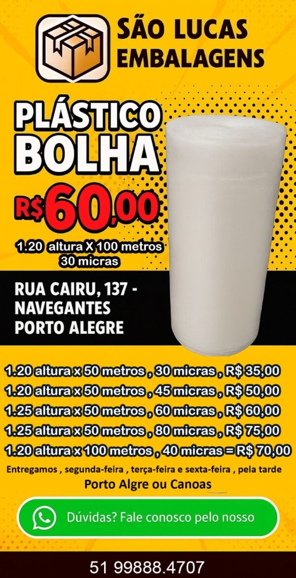 Bobina de Plástico Bolha  - 120m X 100m - 30 micras
